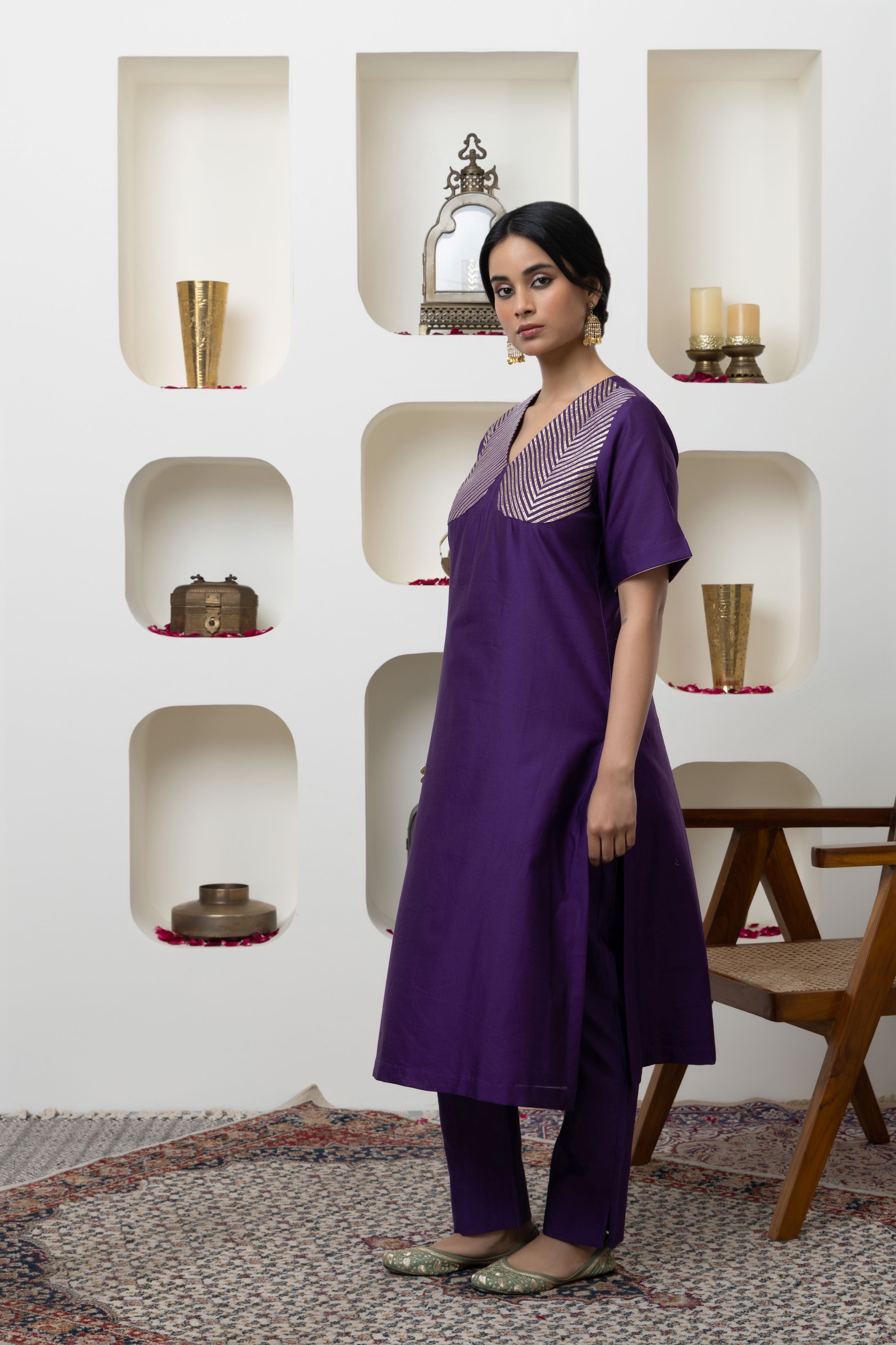 PURPLE CHANDERI GOTA WORK KURTA SET