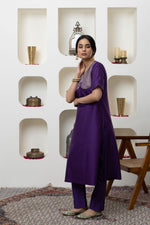 Load image into Gallery viewer, PURPLE CHANDERI GOTA WORK KURTA SET
