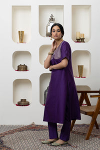 PURPLE CHANDERI GOTA WORK KURTA SET