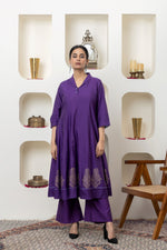 Load image into Gallery viewer, Purple hand block printed anarkali set
