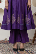 Load image into Gallery viewer, Purple hand block printed anarkali set
