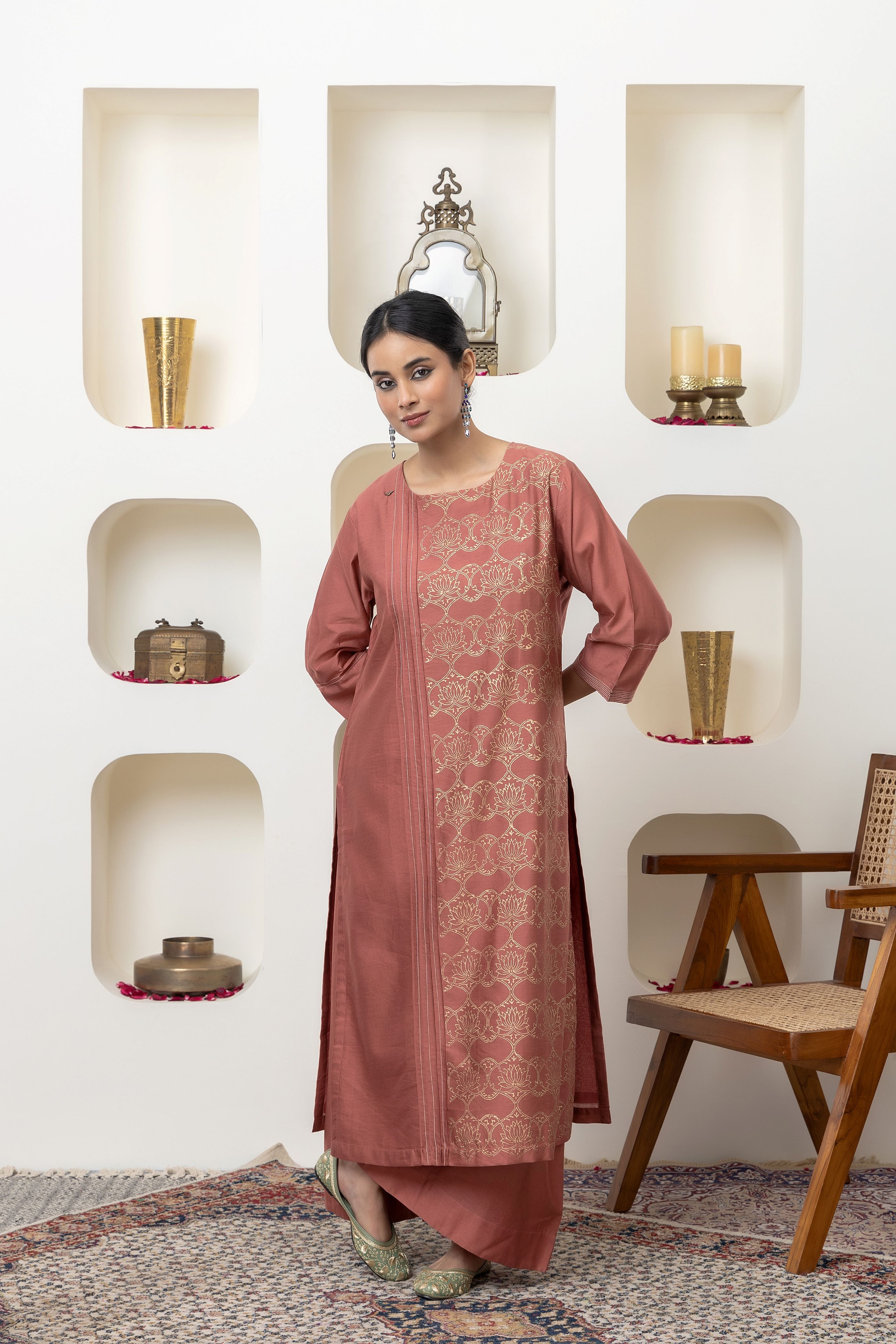 RUST HAND BLOCK PRINTED KURTA SET