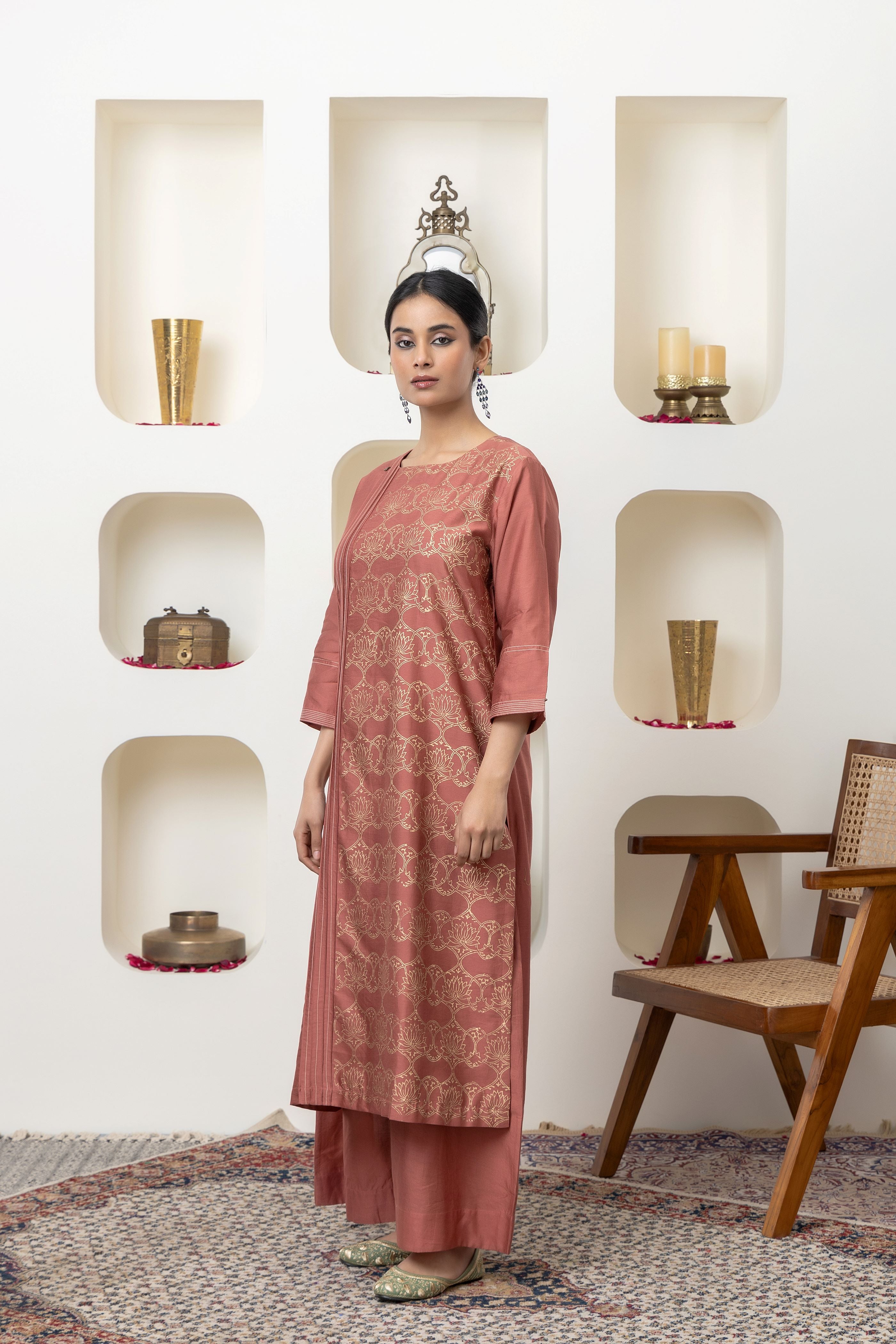 RUST HAND BLOCK PRINTED KURTA SET