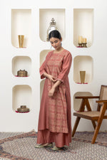 Load image into Gallery viewer, RUST HAND BLOCK PRINTED KURTA SET
