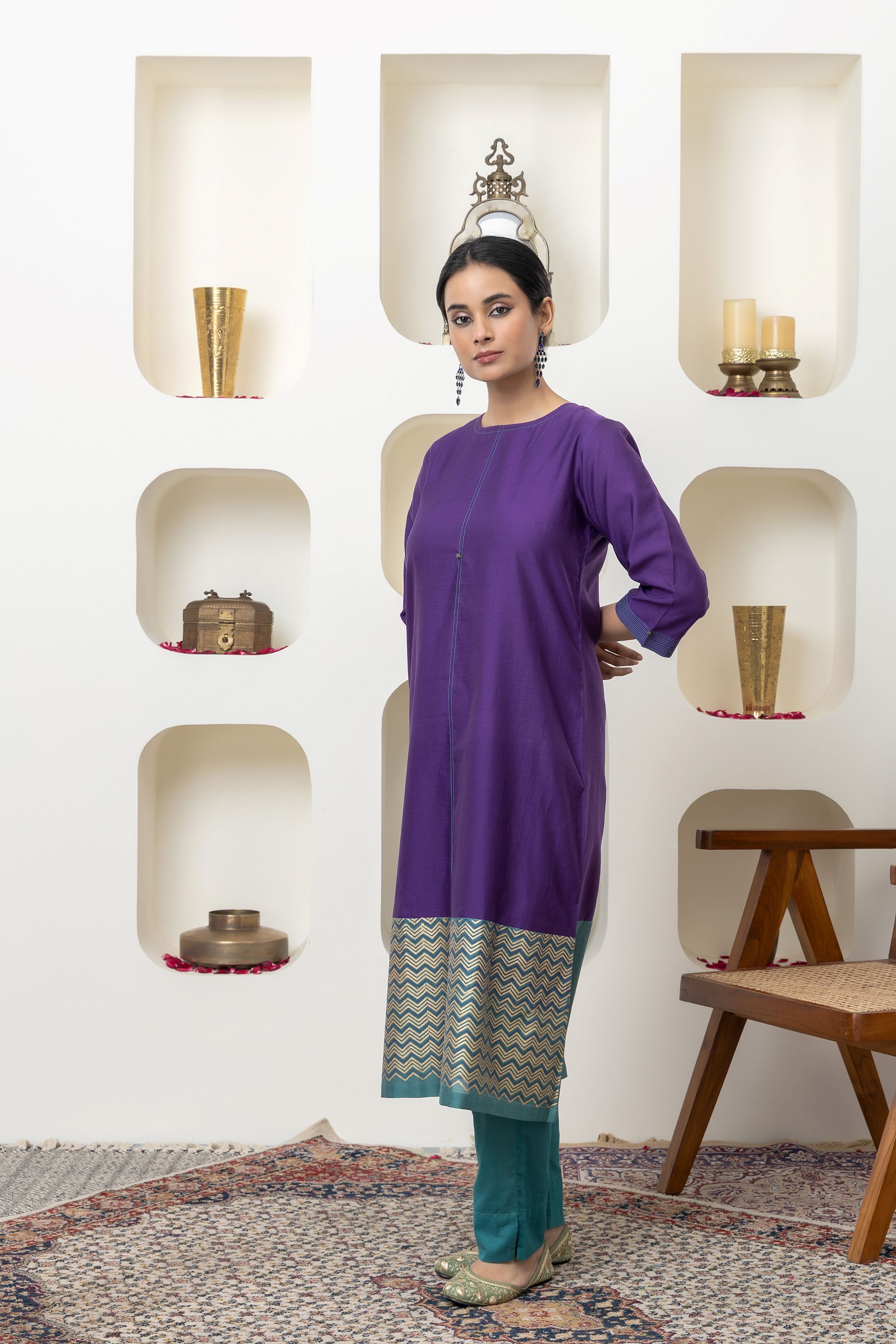 PURPLE CHANDERI KURTA SET