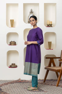 PURPLE CHANDERI KURTA SET