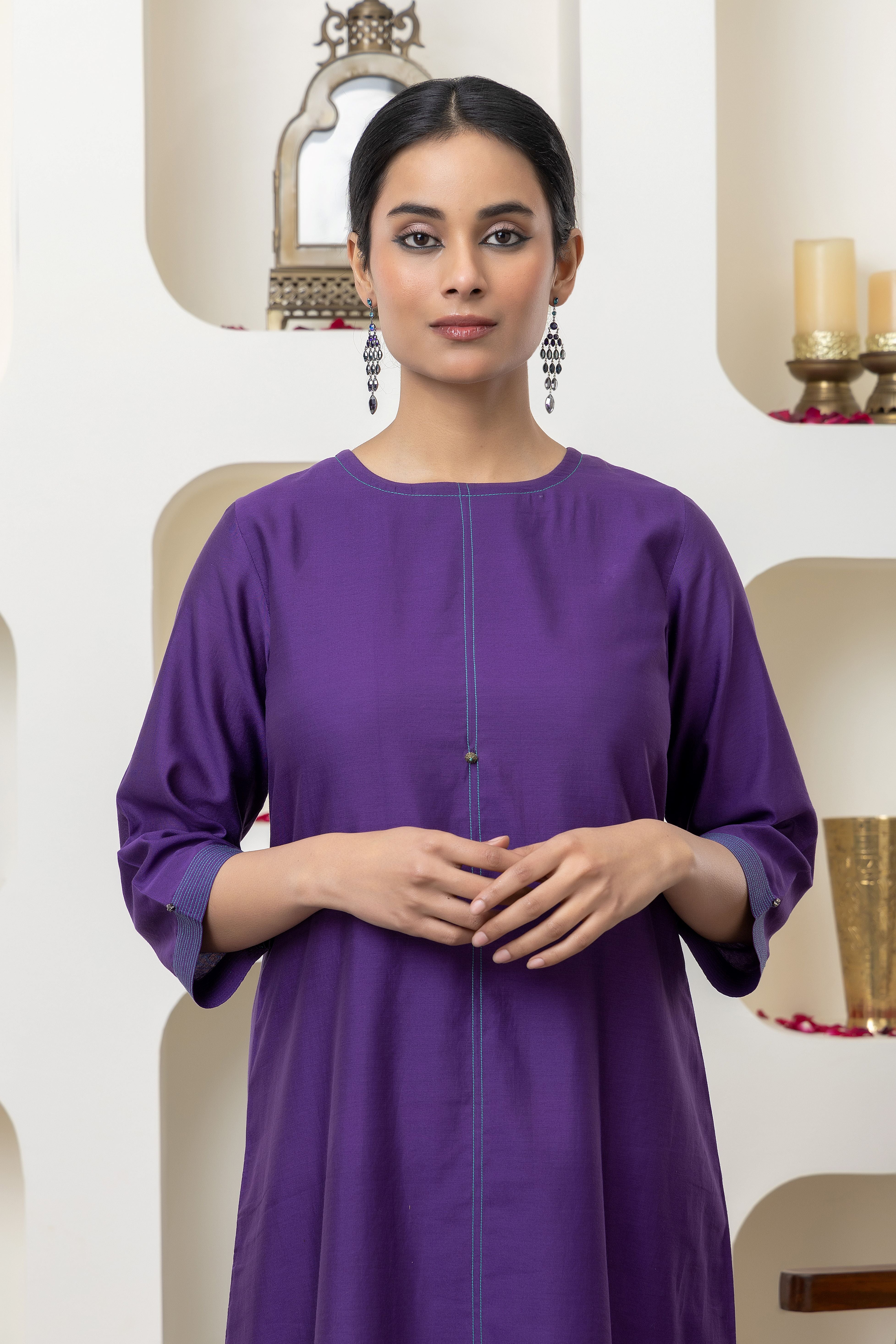 PURPLE CHANDERI KURTA SET