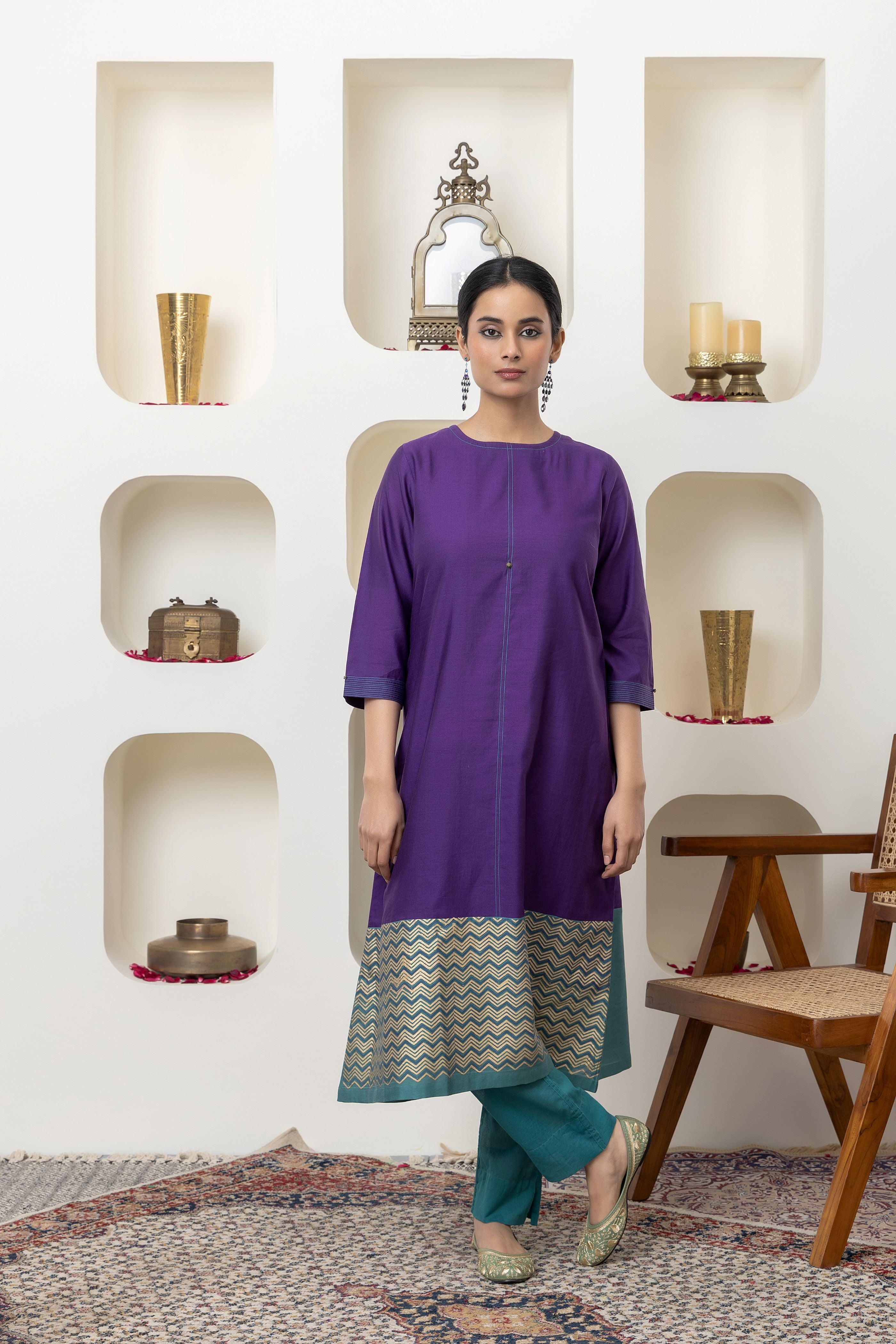 PURPLE CHANDERI KURTA SET