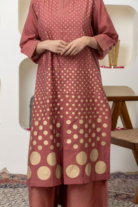 RUST CHANDERI KURTA SET