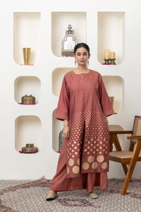 RUST HAND BLOCK PRINTED KURTA SET