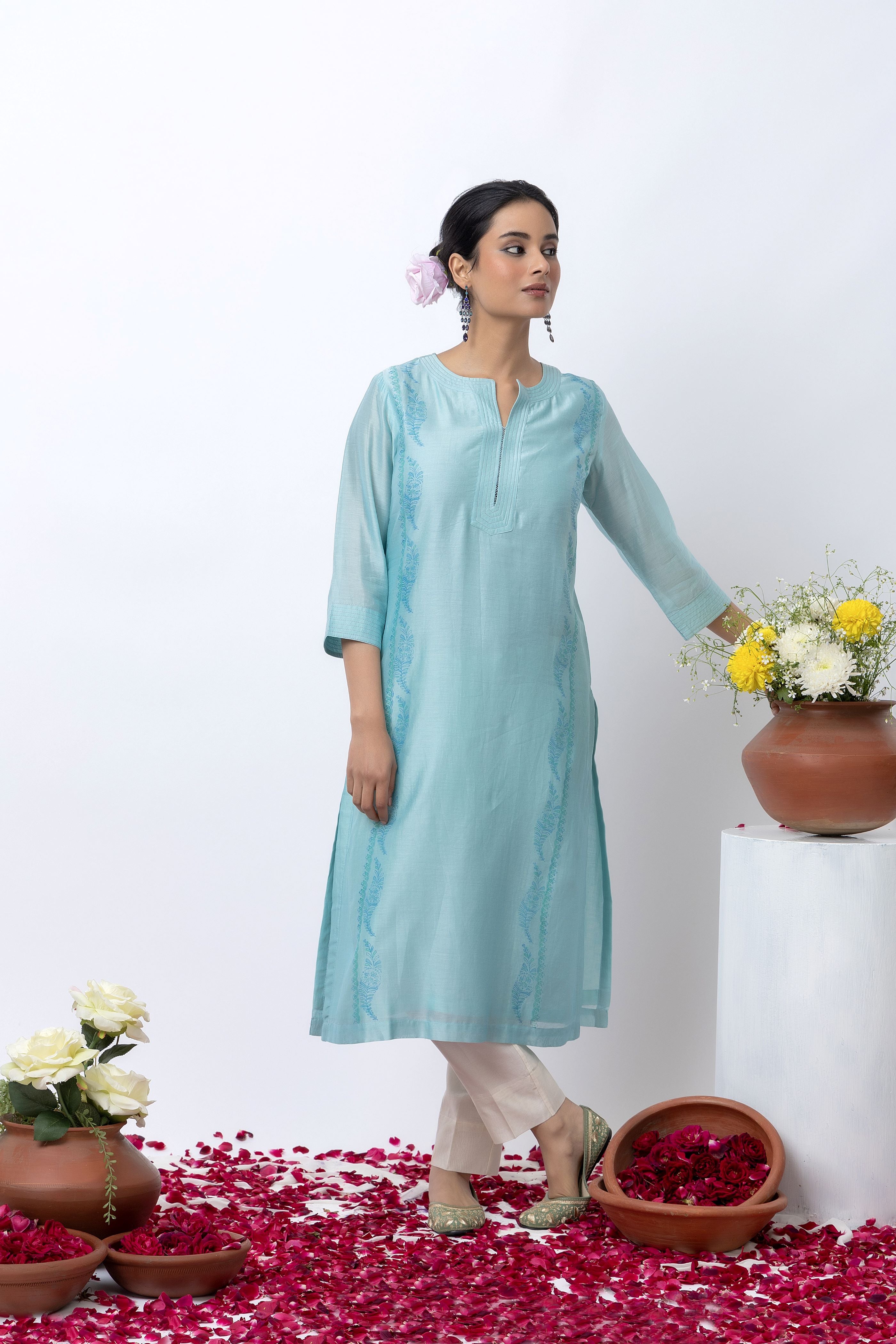 LIGHT BLUE CHANDERI KURTA SET