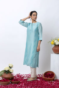 LIGHT BLUE CHANDERI KURTA SET