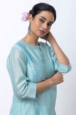 Load image into Gallery viewer, LIGHT BLUE CHANDERI KURTA SET
