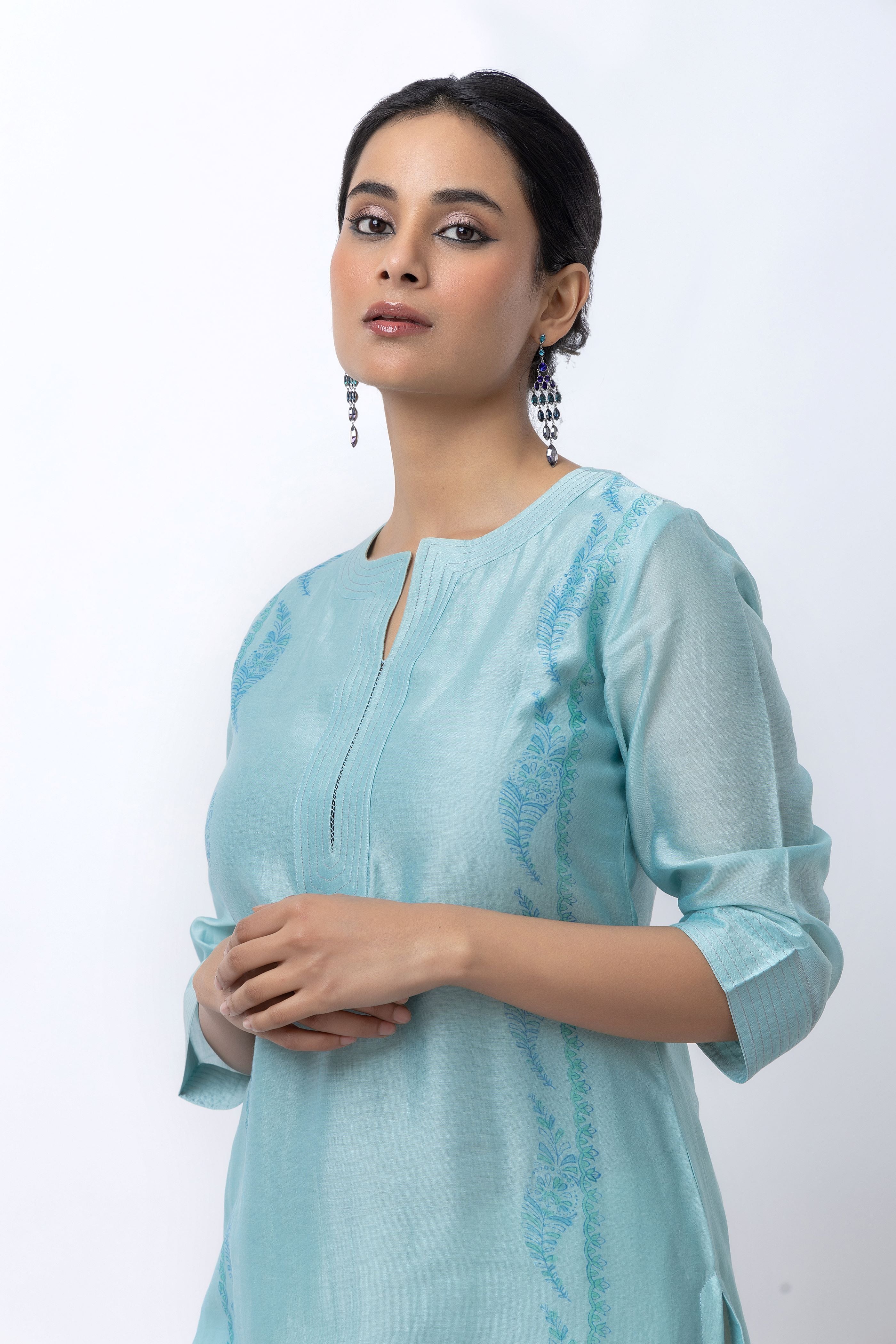 LIGHT BLUE CHANDERI KURTA SET