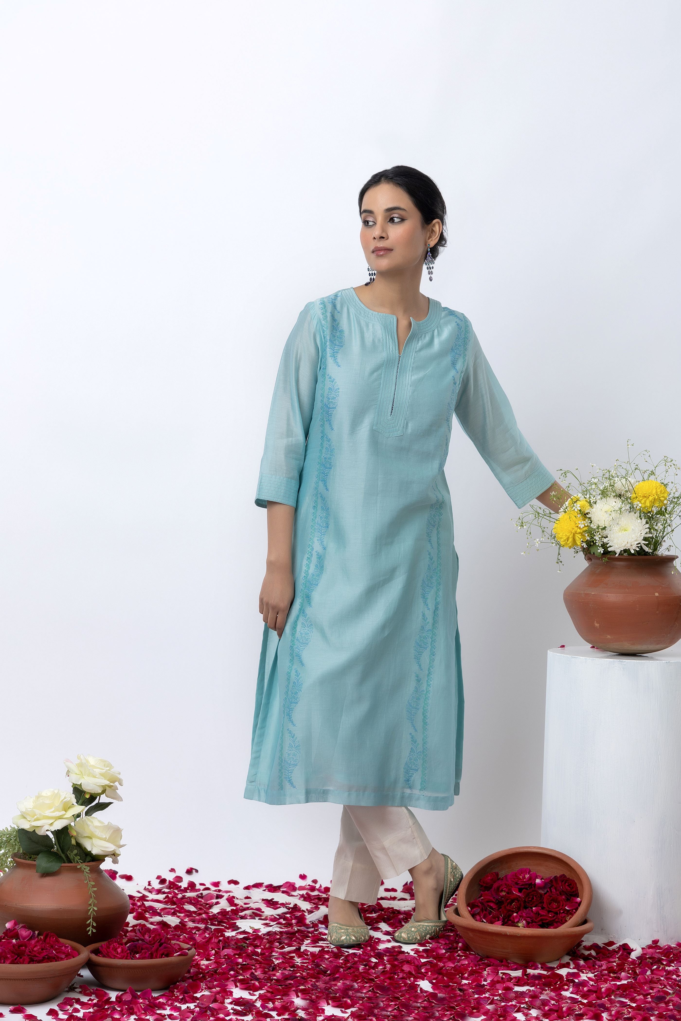 LIGHT BLUE CHANDERI KURTA SET