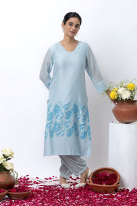 SKY BLUE BLOCK PRINTED KURTA SET