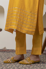 Load image into Gallery viewer, YELLOW CHANDERI GOTA WORK KURTA SET
