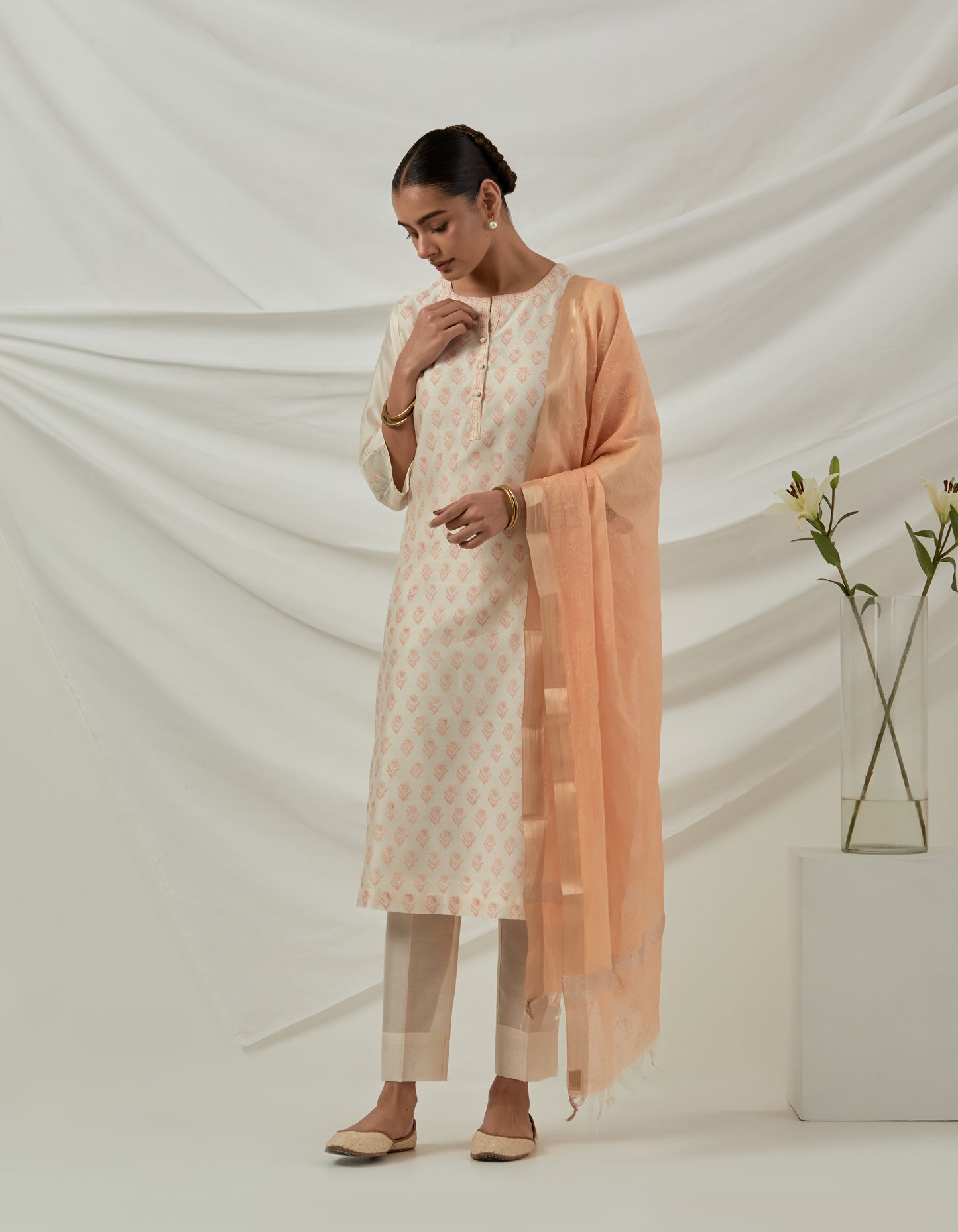 Chanderi hand block printed kurta