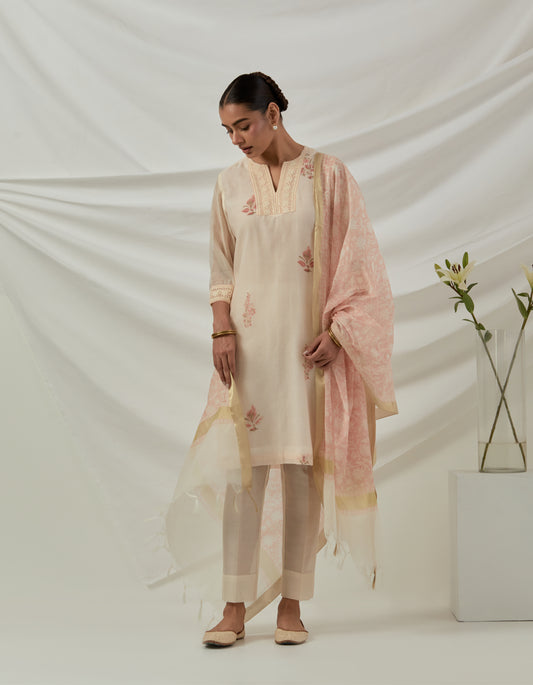 Hand woven Chanderi stripes printed kurta