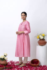 Load image into Gallery viewer, CHANDERI JACQUARD PINK KURTA SET
