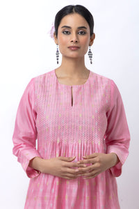 CHANDERI JACQUARD PINK KURTA SET