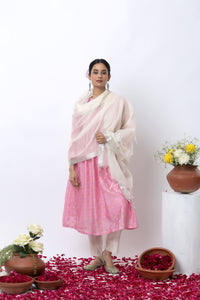 CHANDERI JACQUARD PINK KURTA SET