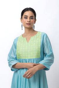 TURQUOISE CHANDERI KURTA SET