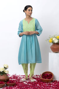 TURQUOISE CHANDERI KURTA SET