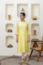 Load image into Gallery viewer, YELLOW MIRROR WORK KURTA SET
