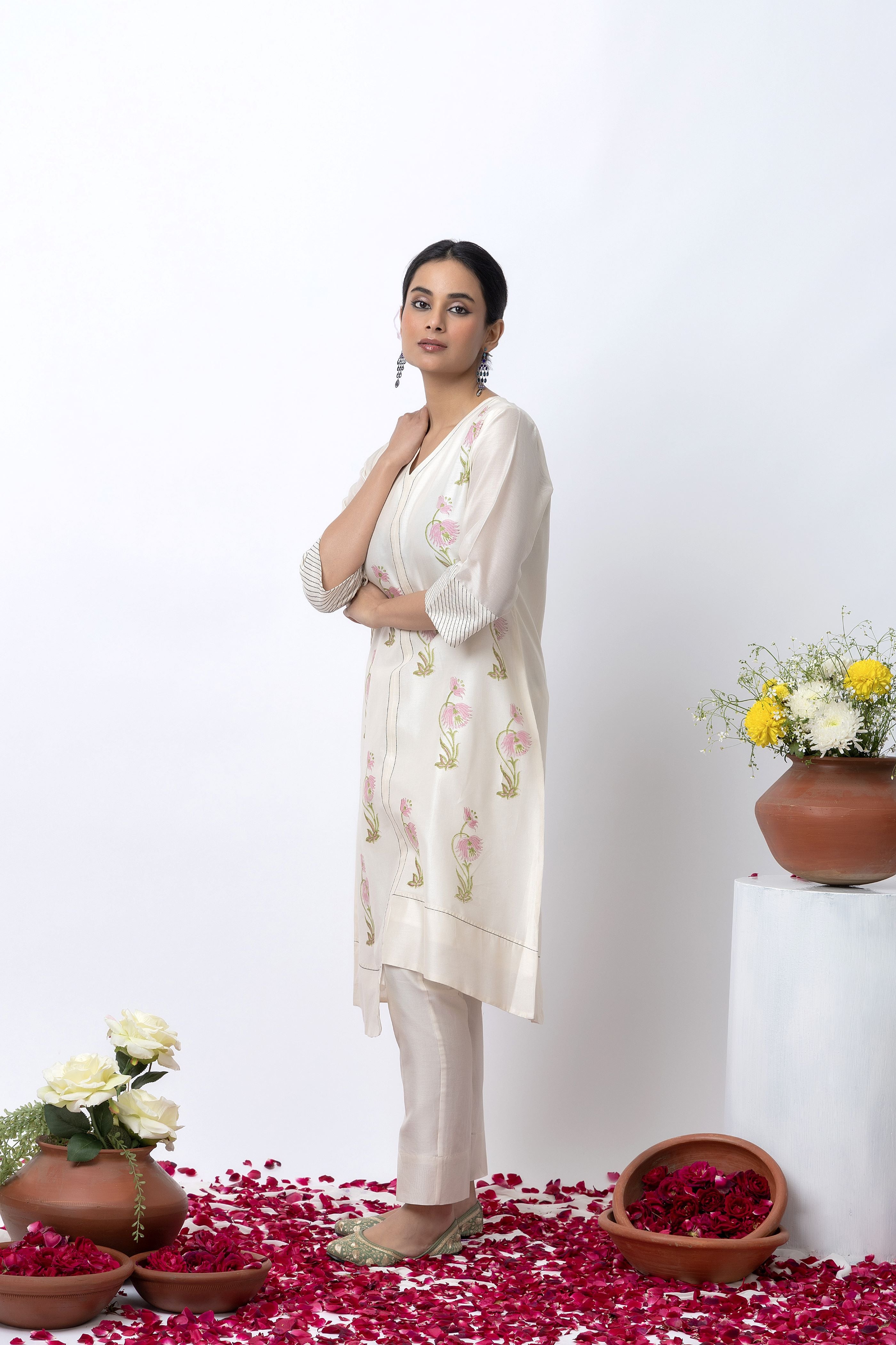 OFF WHITE BLOCK PRINTED KURTA SET