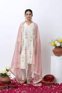 OFF WHITE BLOCK PRINTED KURTA SET