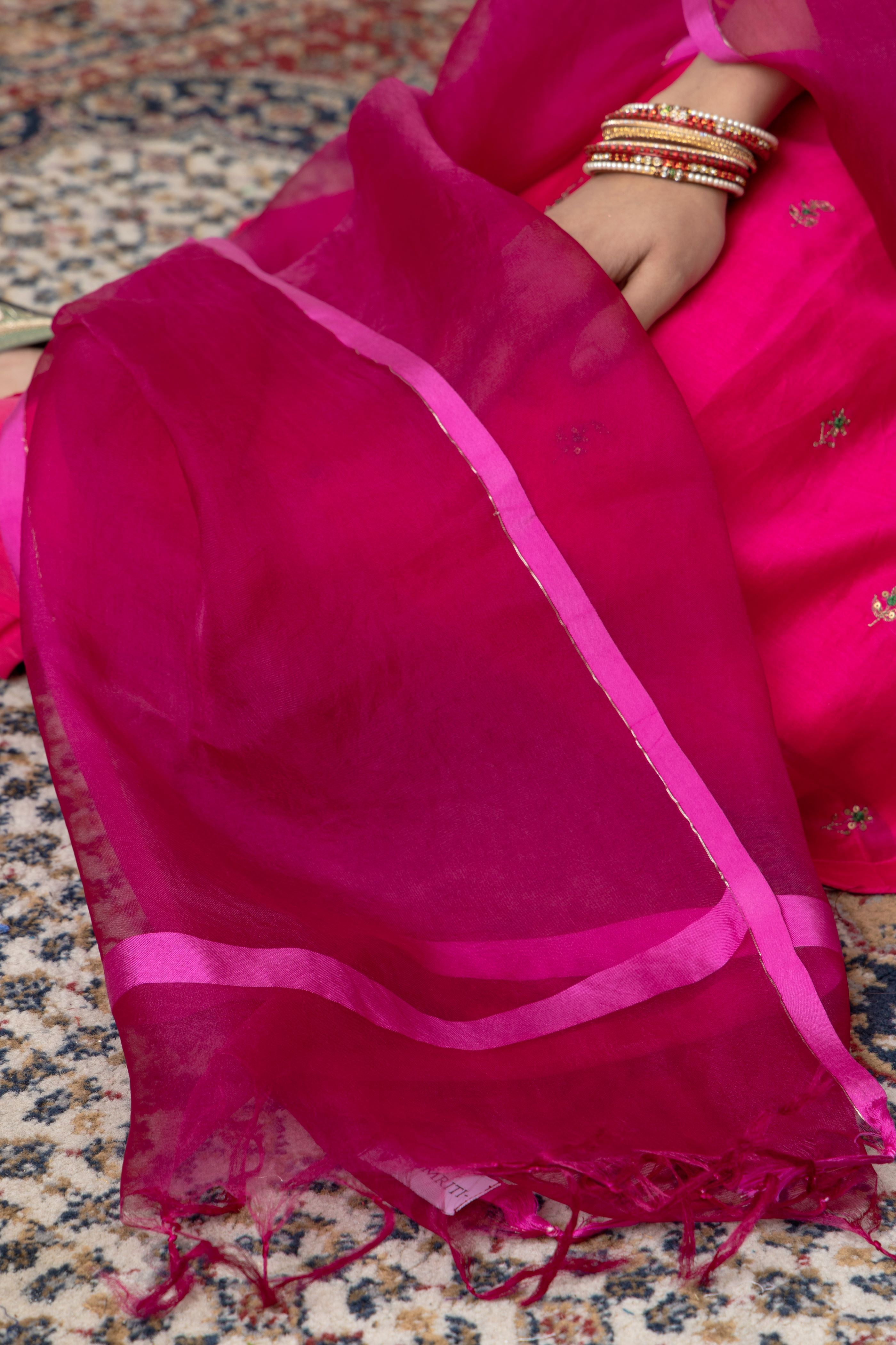 Fuschia hand embroidered kurta set