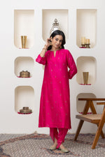 Load image into Gallery viewer, Fuschia hand embroidered kurta set
