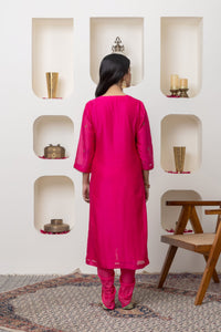 Fuschia hand embroidered kurta set