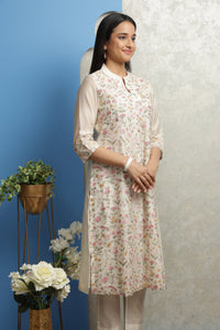 OFF WHITE CHANDERI EMBROIDERED KURTA SET