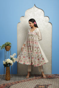 EMBROIDERED CHANDERI ANARKALI WITH CHANDERI PANTS AND DUPATTA