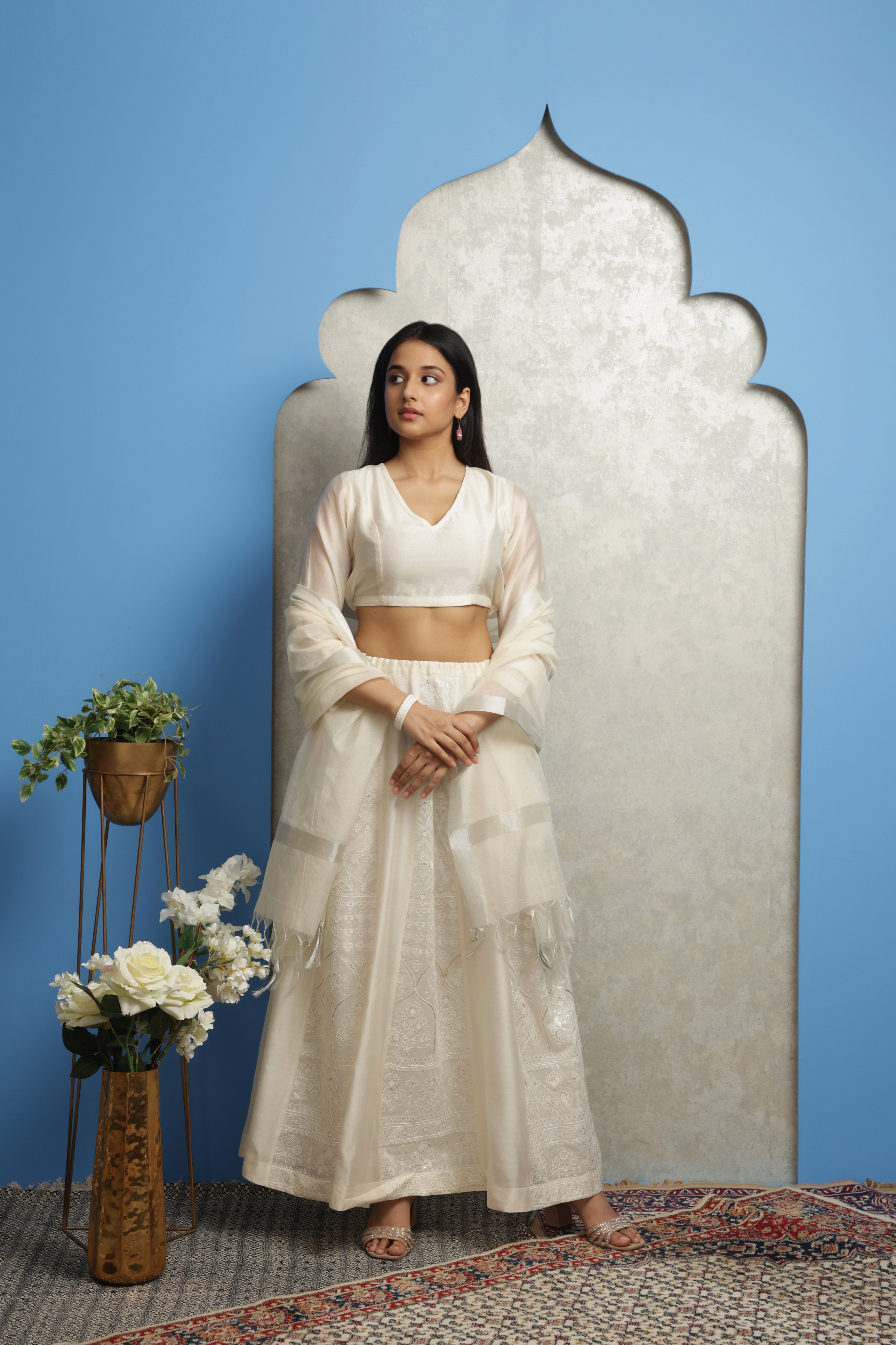 OFF WHITE EMBROIDERED LEHENGA SET