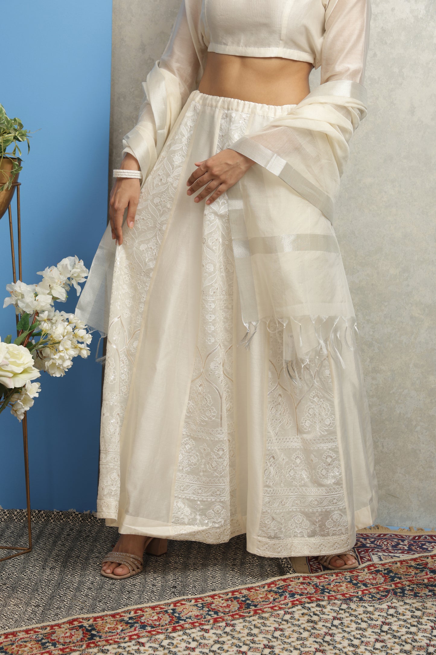 OFF WHITE EMBROIDERED LEHENGA SET