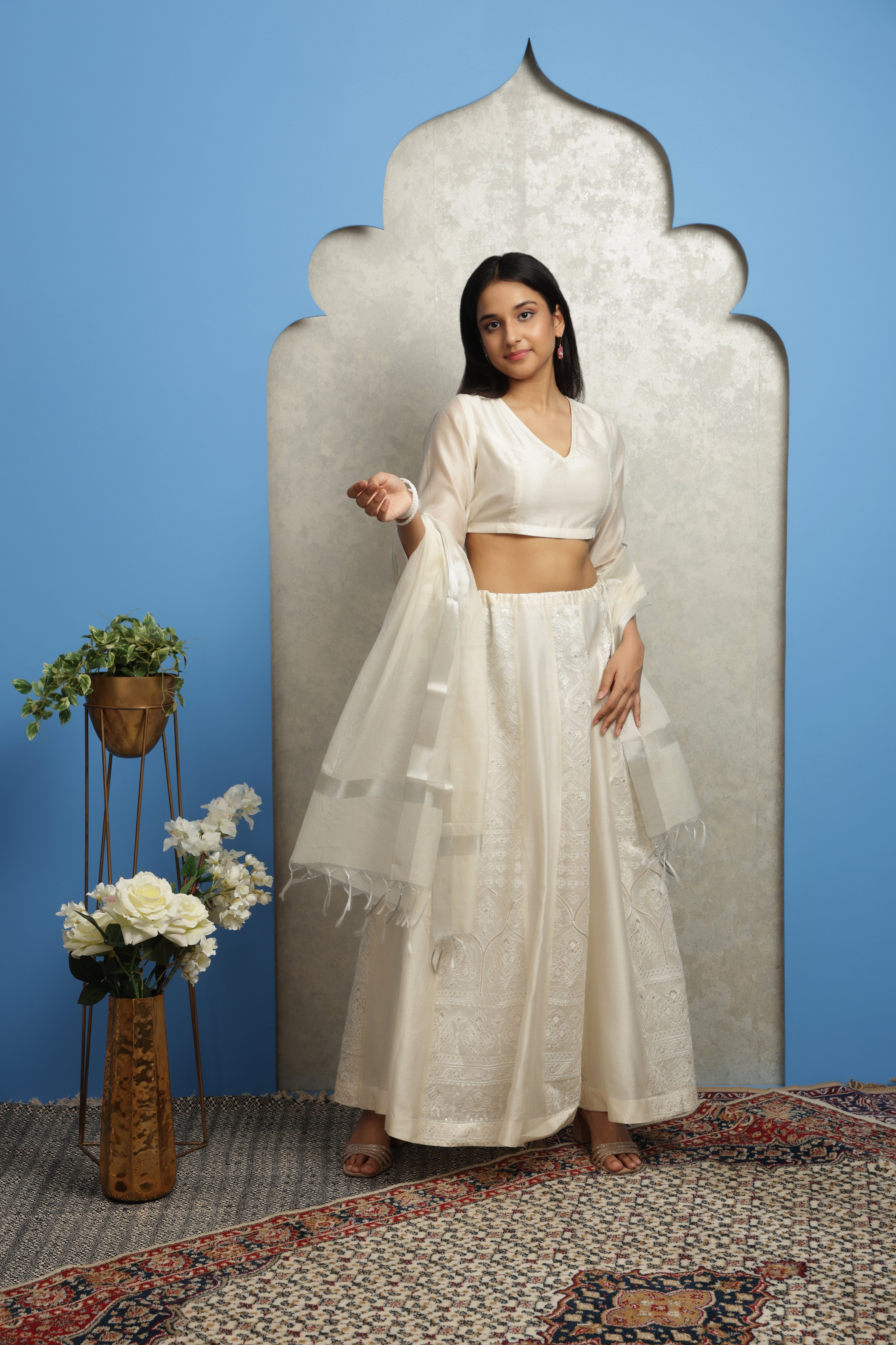 OFF WHITE EMBROIDERED LEHENGA SET