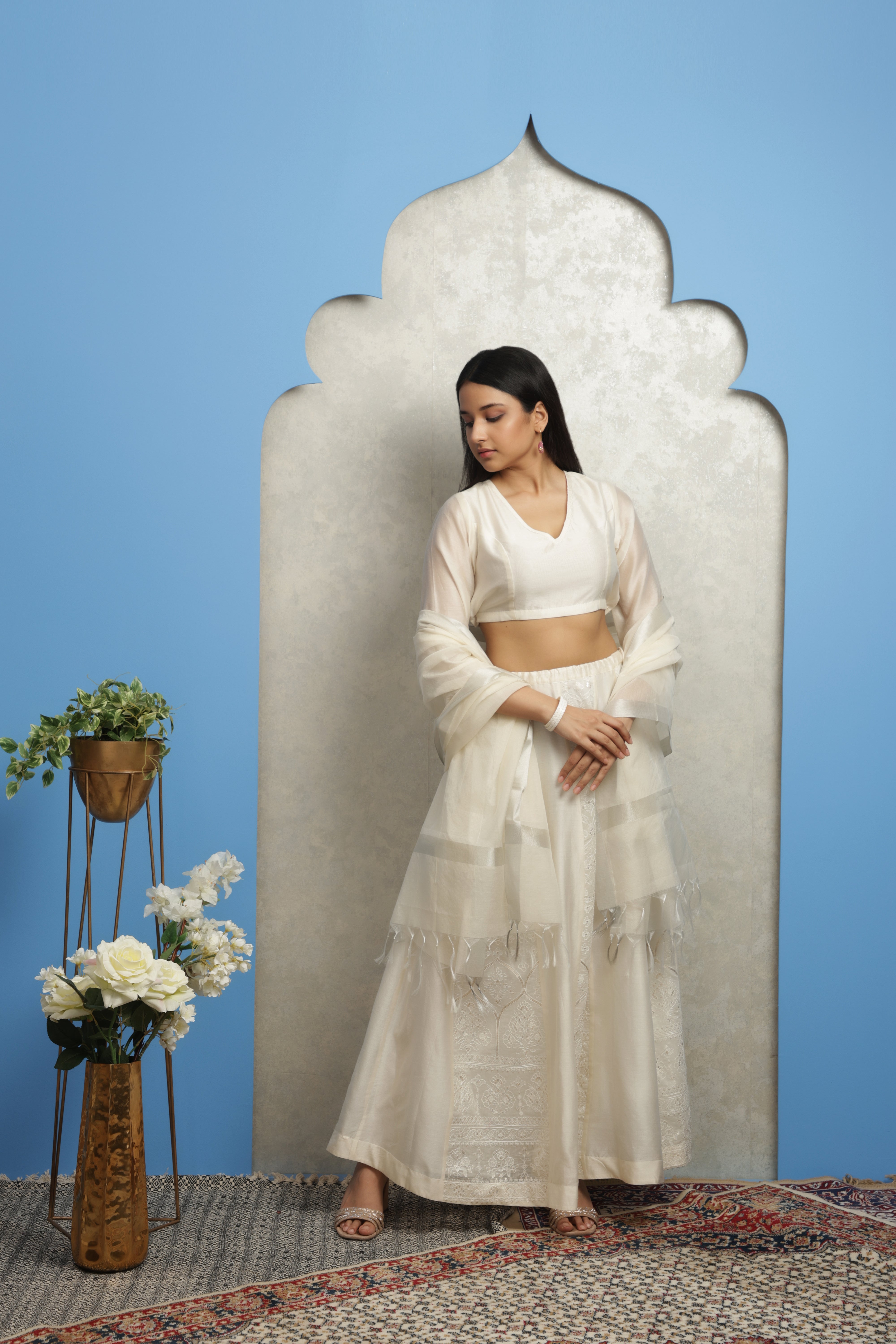 OFF WHITE EMBROIDERED LEHENGA SET