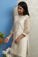 Load image into Gallery viewer, OFF WHITE CHANDERI KURTI SET
