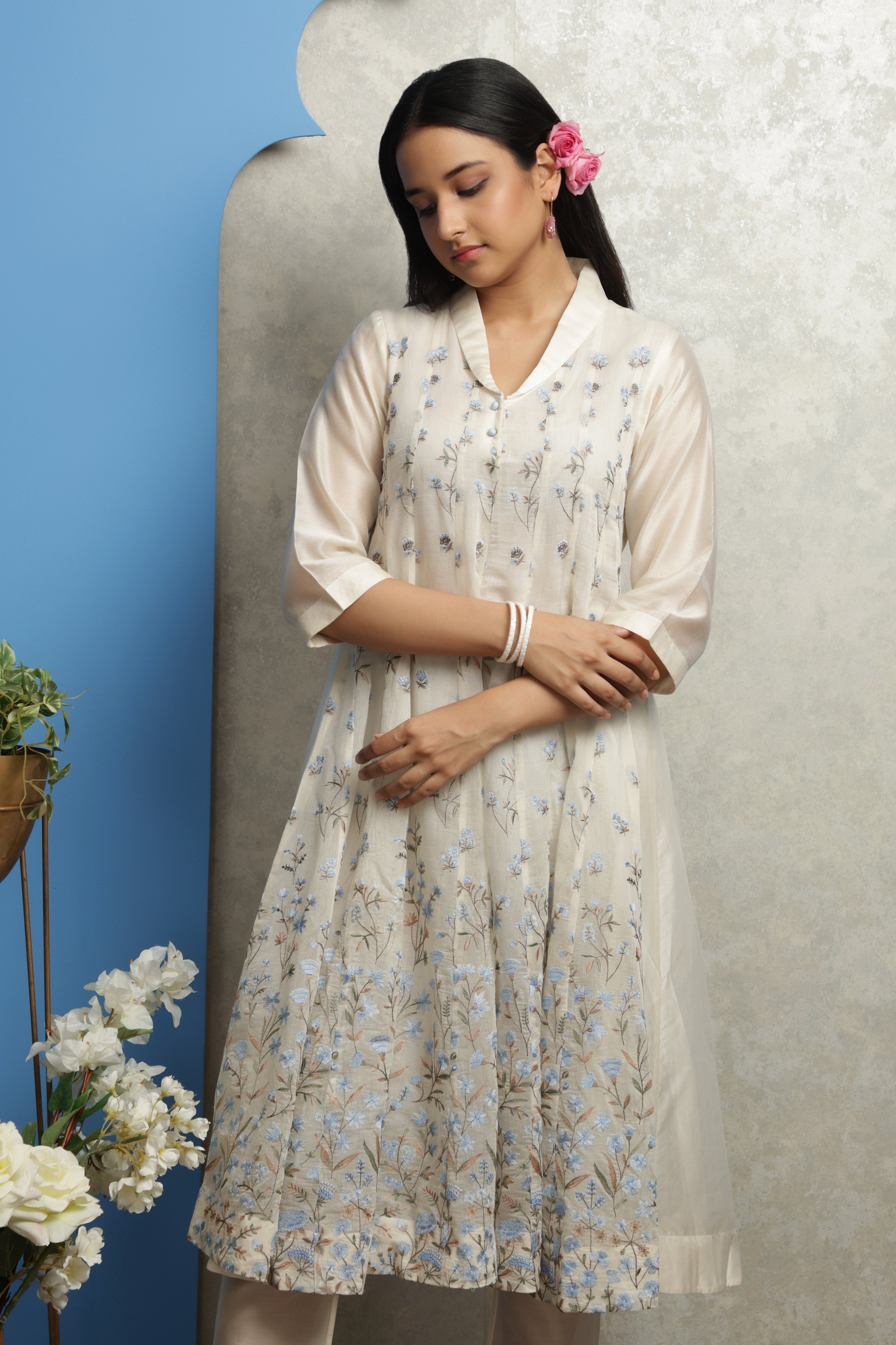 OFF WHITE CHANDERI ANARKALI