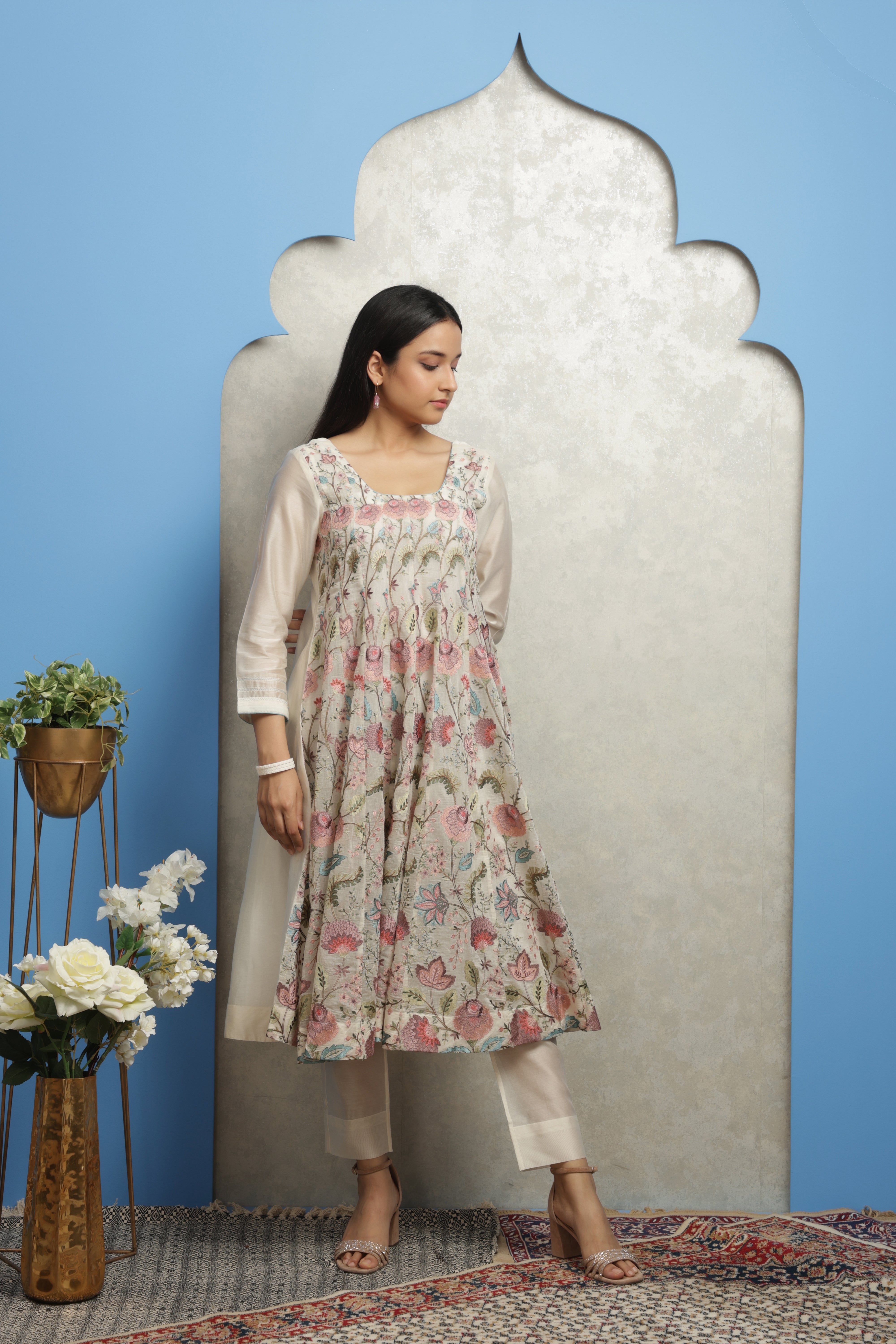 OFF WHITE EMBROIDERED ANARKALI