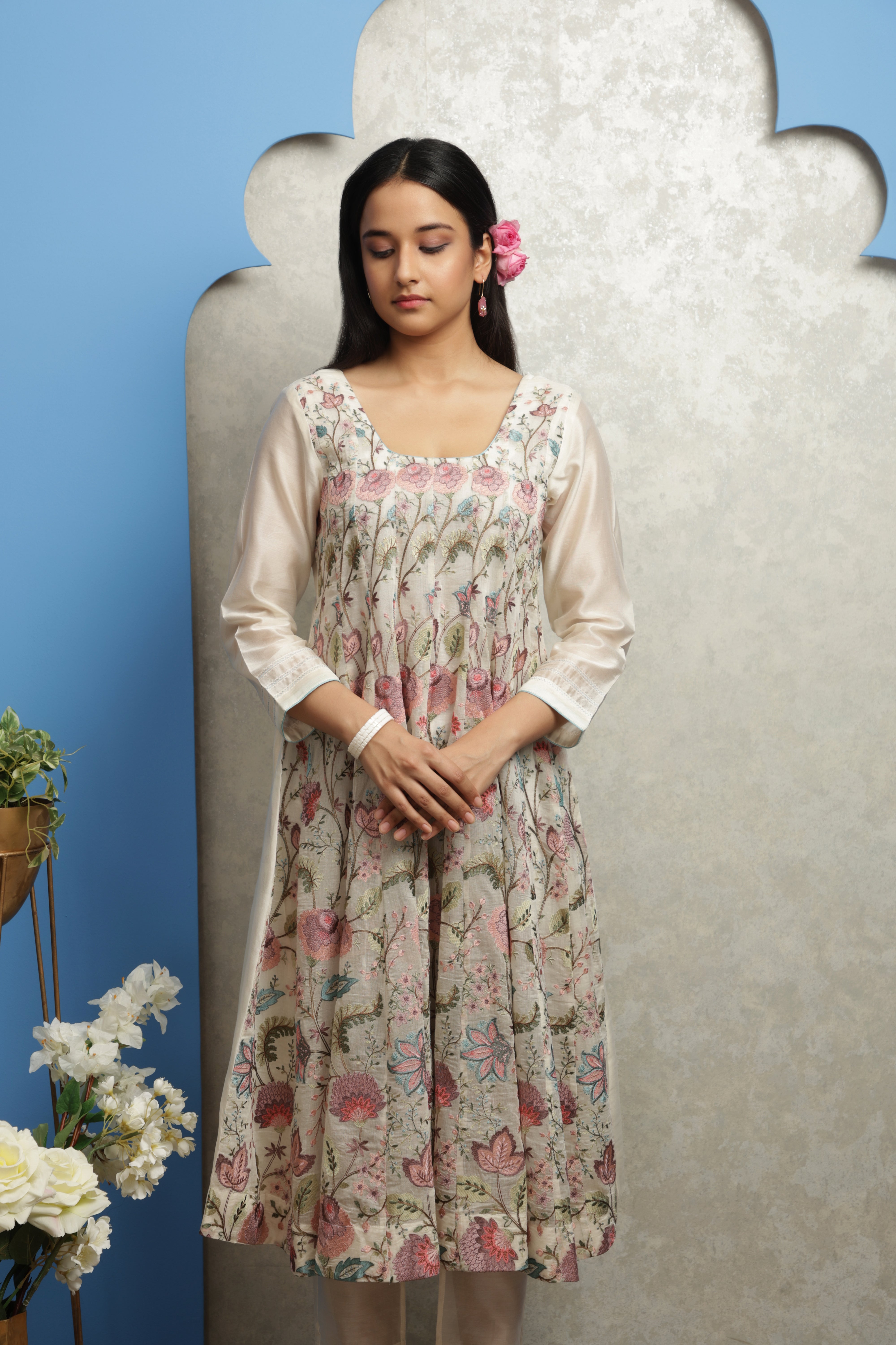 OFF WHITE EMBROIDERED ANARKALI