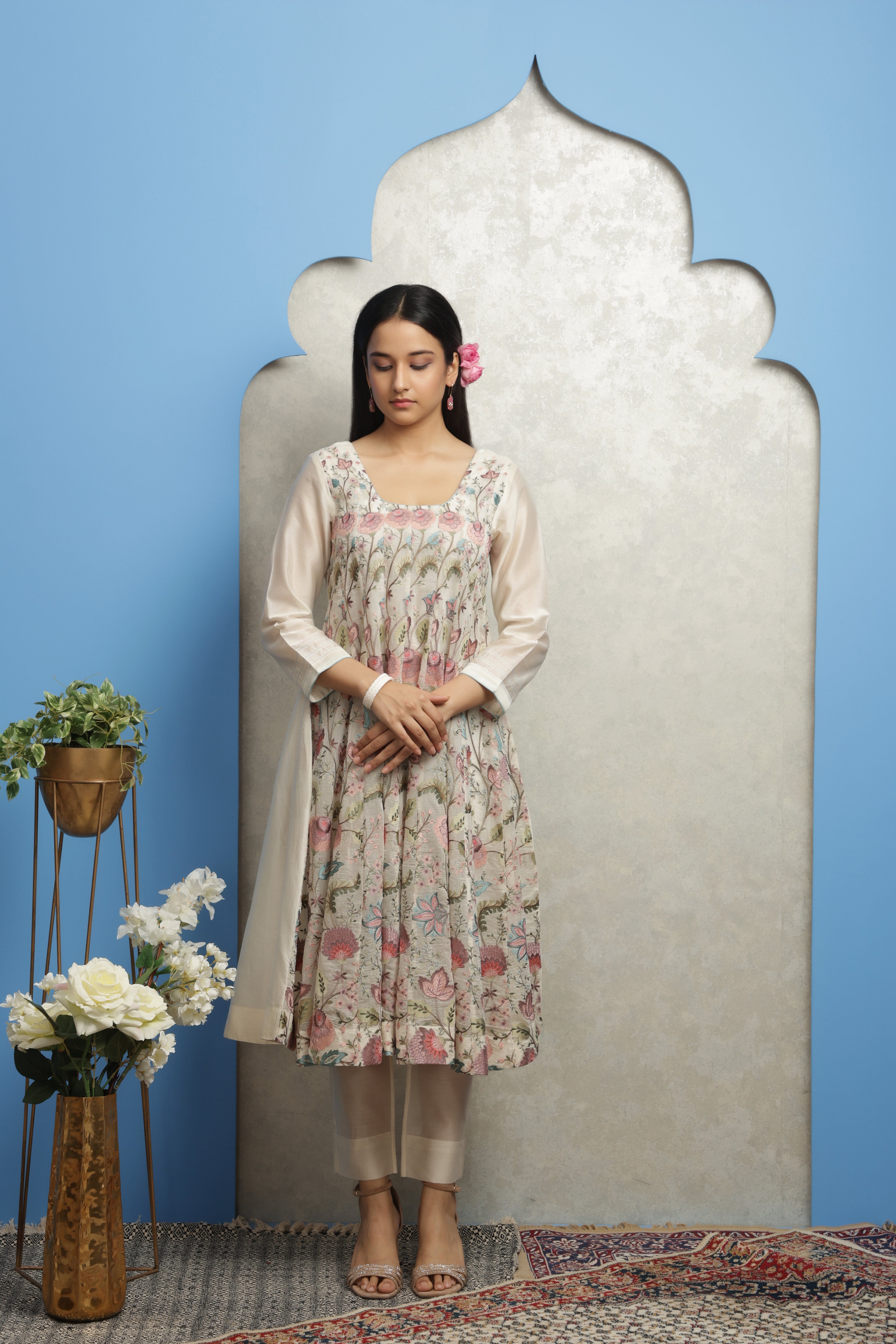 OFF WHITE EMBROIDERED ANARKALI