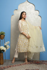 Load image into Gallery viewer, EMBROIDERED CHANDERI KURTA WITH CHANDERI PANTS
