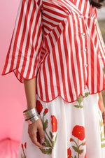 Load image into Gallery viewer, Brij Red Poppy &amp; Stripe Top &amp; Skirt Set
