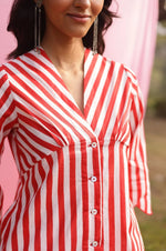 Load image into Gallery viewer, Brij Red Poppy &amp; Stripe Top &amp; Skirt Set

