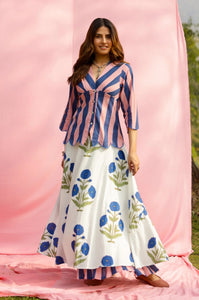 Brij Blue Poppy & Stripe Top & Skirt Set