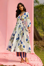 Load image into Gallery viewer, Phagun Blue Poppy Angrakha Kurta Pant Set

